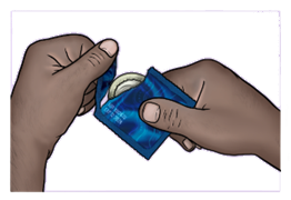 illustration of hands opening a condom