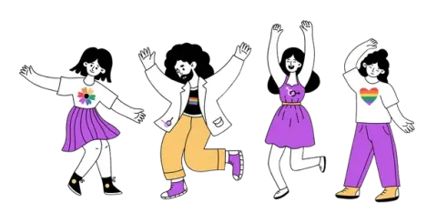four people happy dancing 