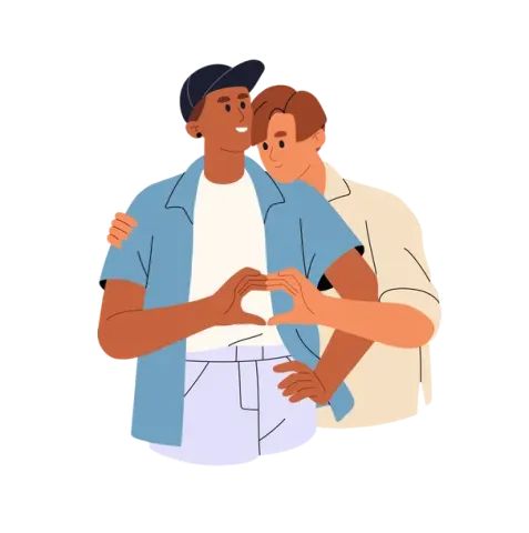 gay couple making love heart with hands