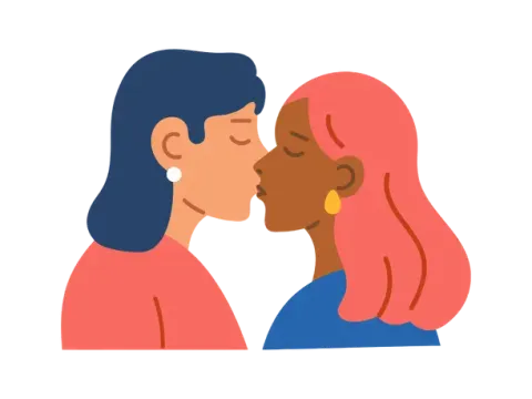 lesbian couple kissing