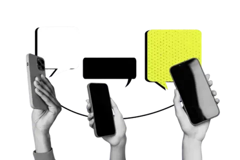 three phones with hands